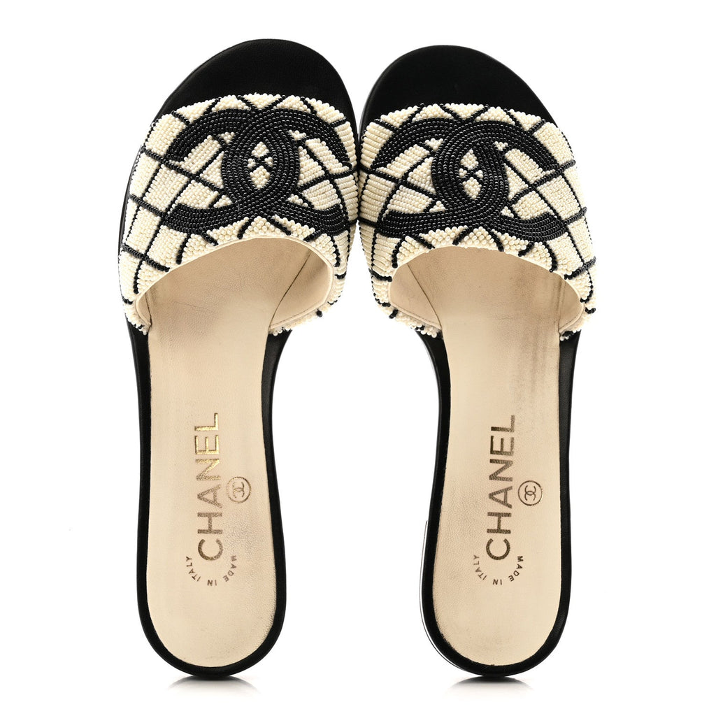Pearl Embroidery CC Mules 38.5 Black White
