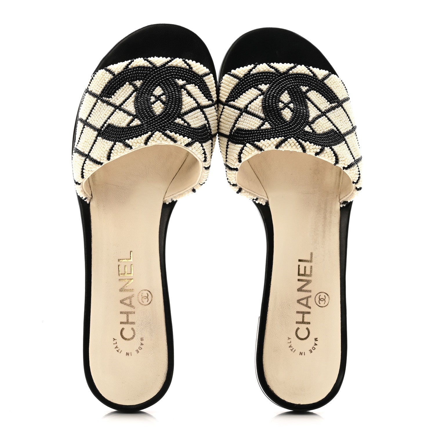 Pearl Embroidery CC Mules 38.5 Black White