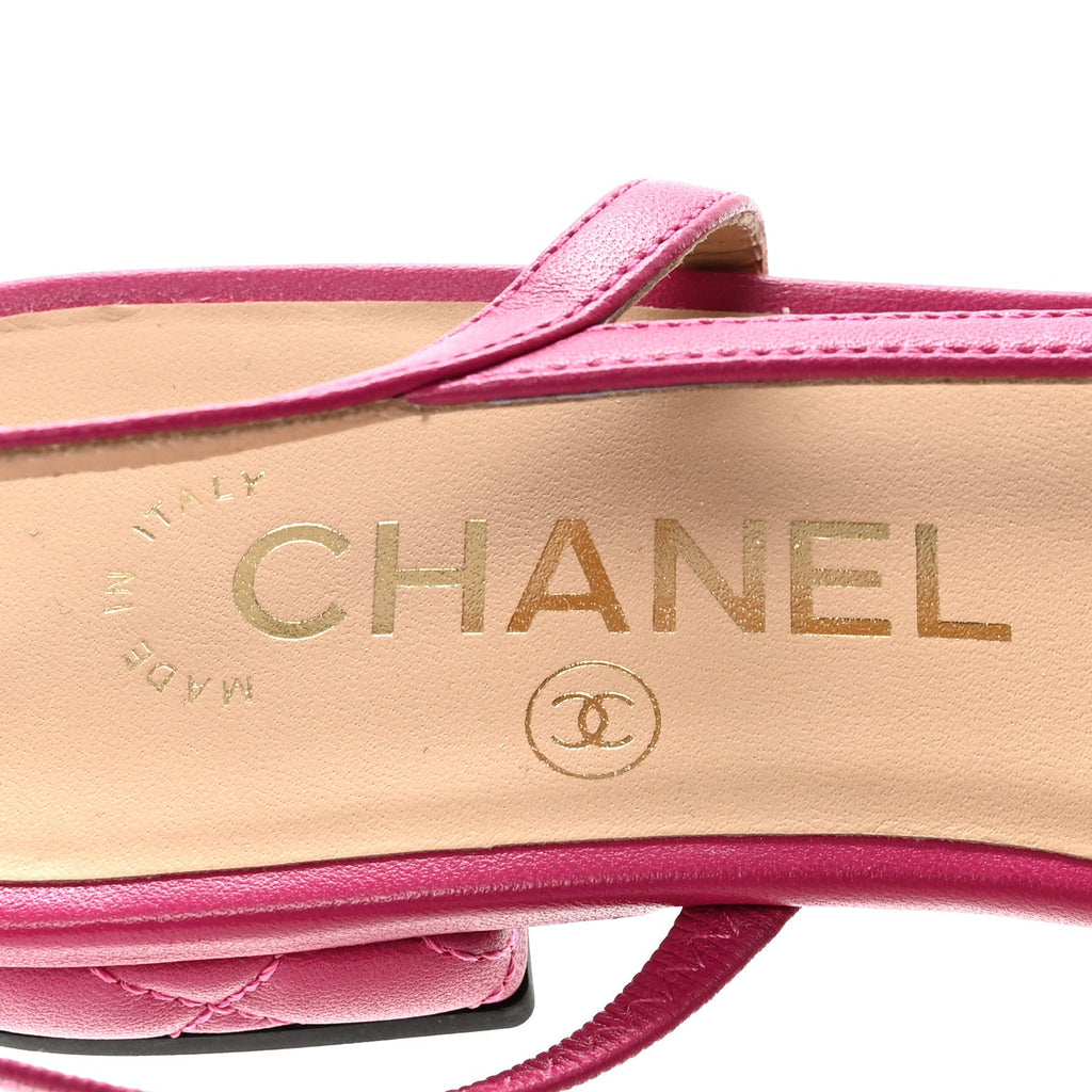 Lambskin Patent Cap Toe CC Slingback Flats 37.5 Fuchsia Black