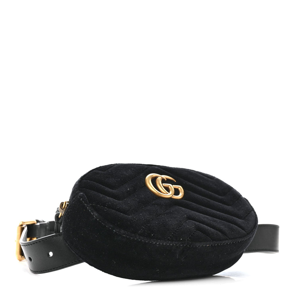 Gucci Velvet Matelasse GG Marmont Belt Bag 75 30 Black