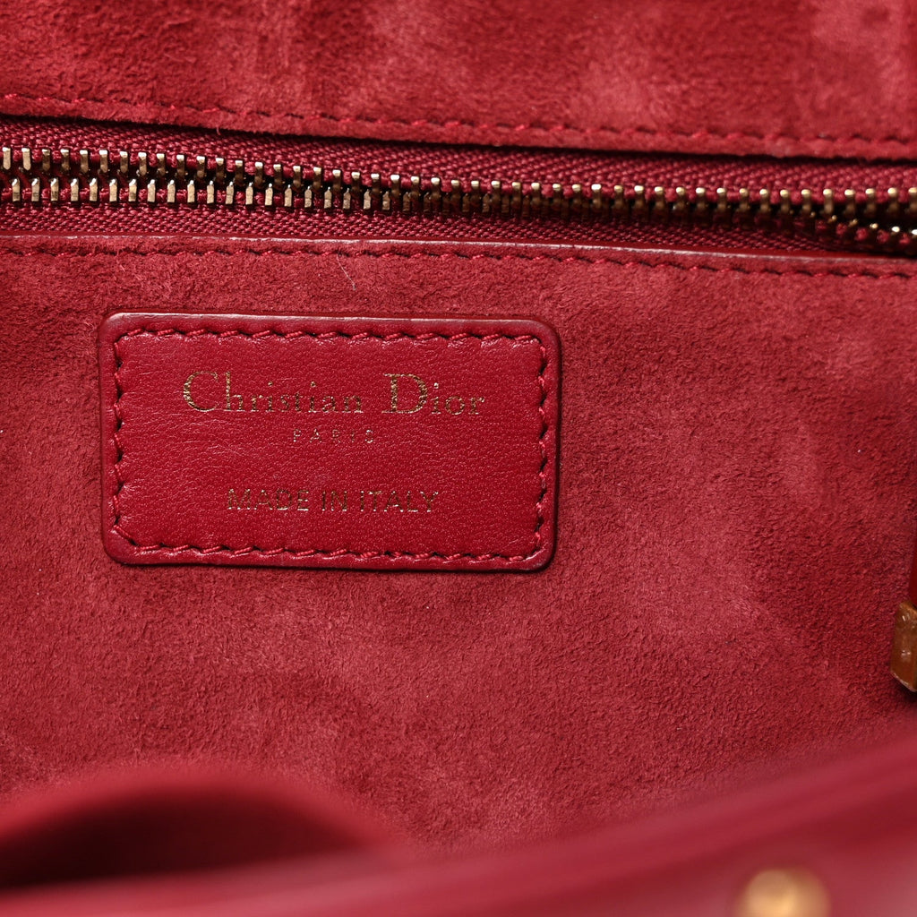 Christian Dior Lambskin Cannage Studded Small Dioraddict Flap Bag Red