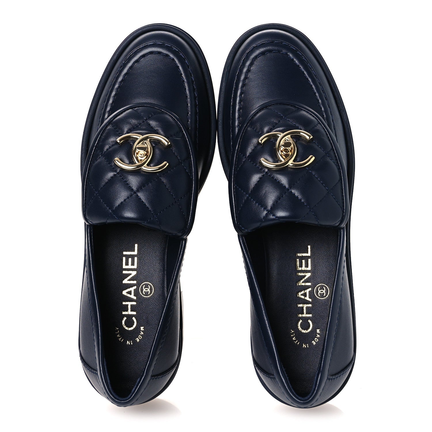 Lambskin Quilted CC Turnlock Loafers 36 Navy