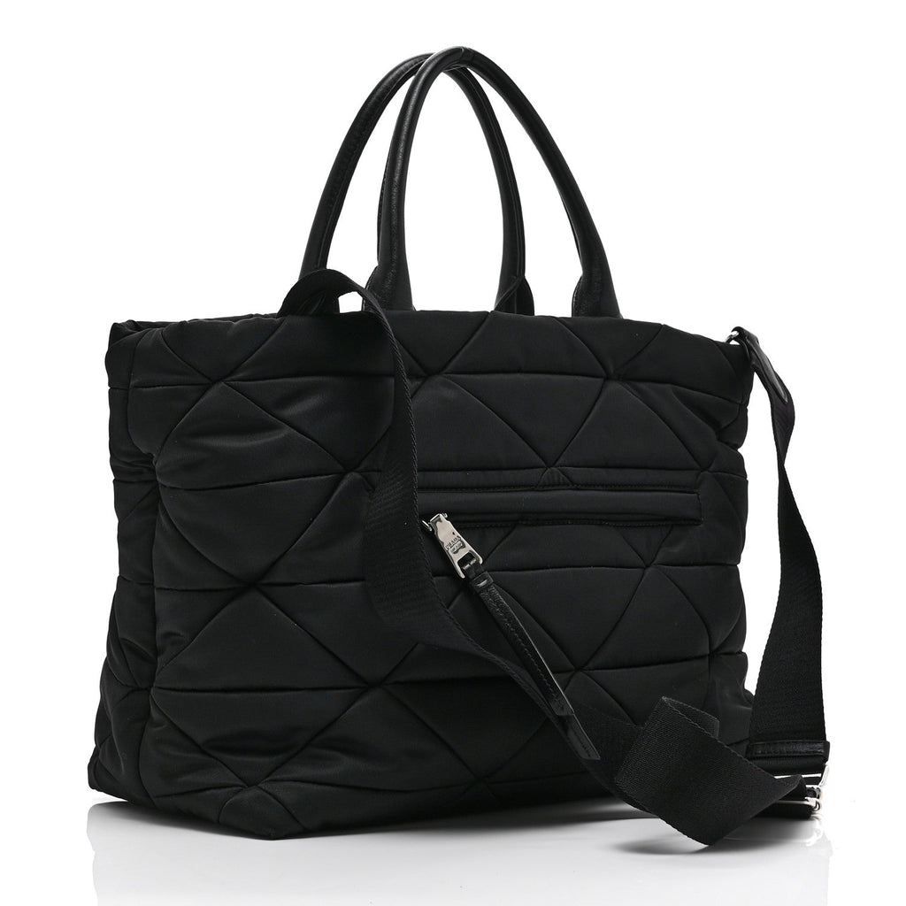 Prada Re-Nylon Nappa Triangle Quilted Padded Medium Double Handled Zip Tote Black