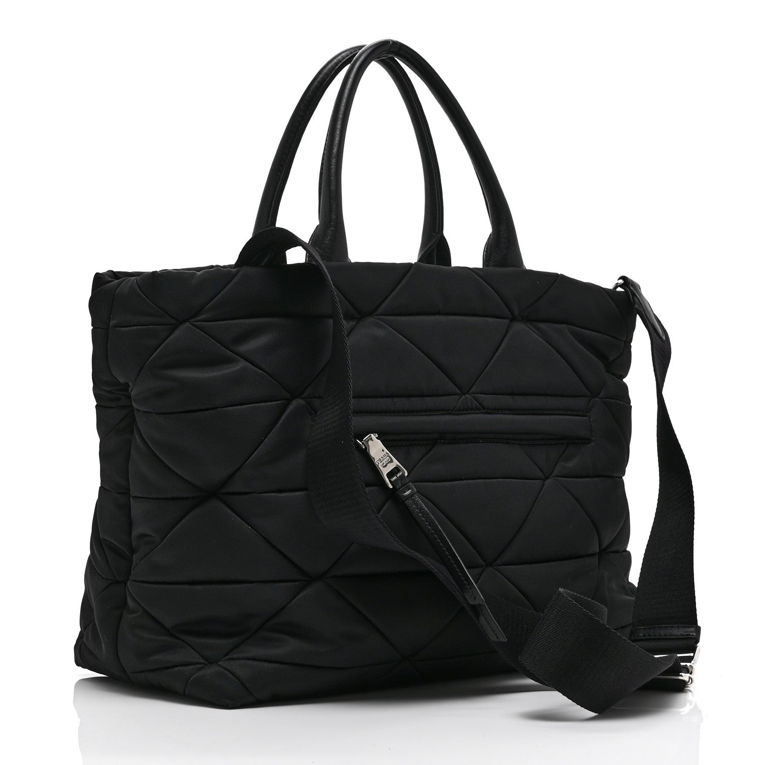 Prada Re-Nylon Nappa Triangle Quilted Padded Medium Double Handled Zip Tote Black