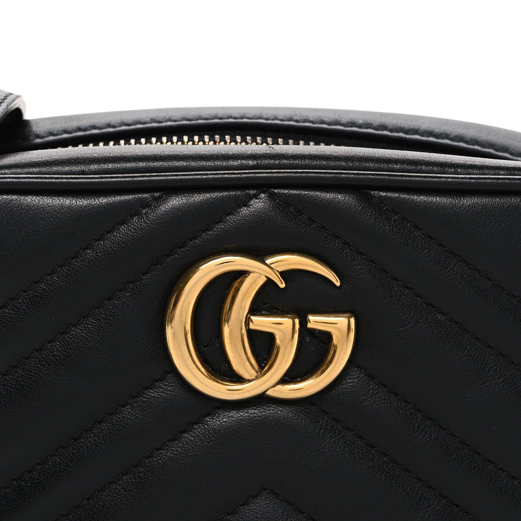 Gucci Calfskin Matelasse Mini GG Marmont Chain Shoulder Bag Black