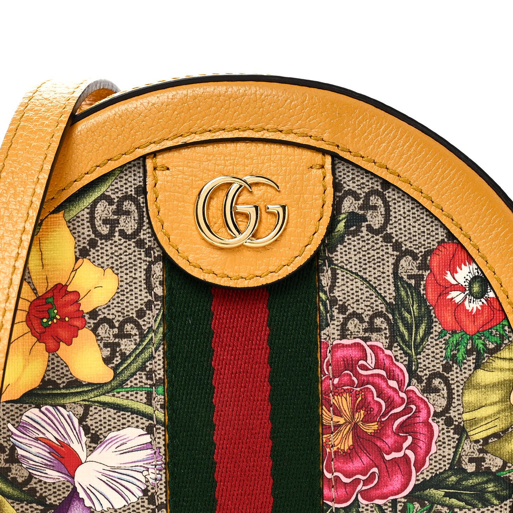 Gucci GG Supreme Monogram Flora Web Mini Ophidia Round Shoulder Bag Beige Multicolor Crop