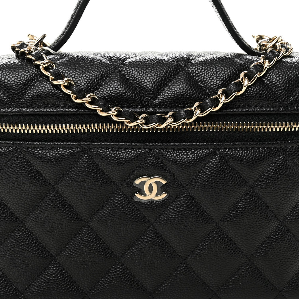 Chanel Caviar Quilted Top Handle Slim Vanity With Chain Black