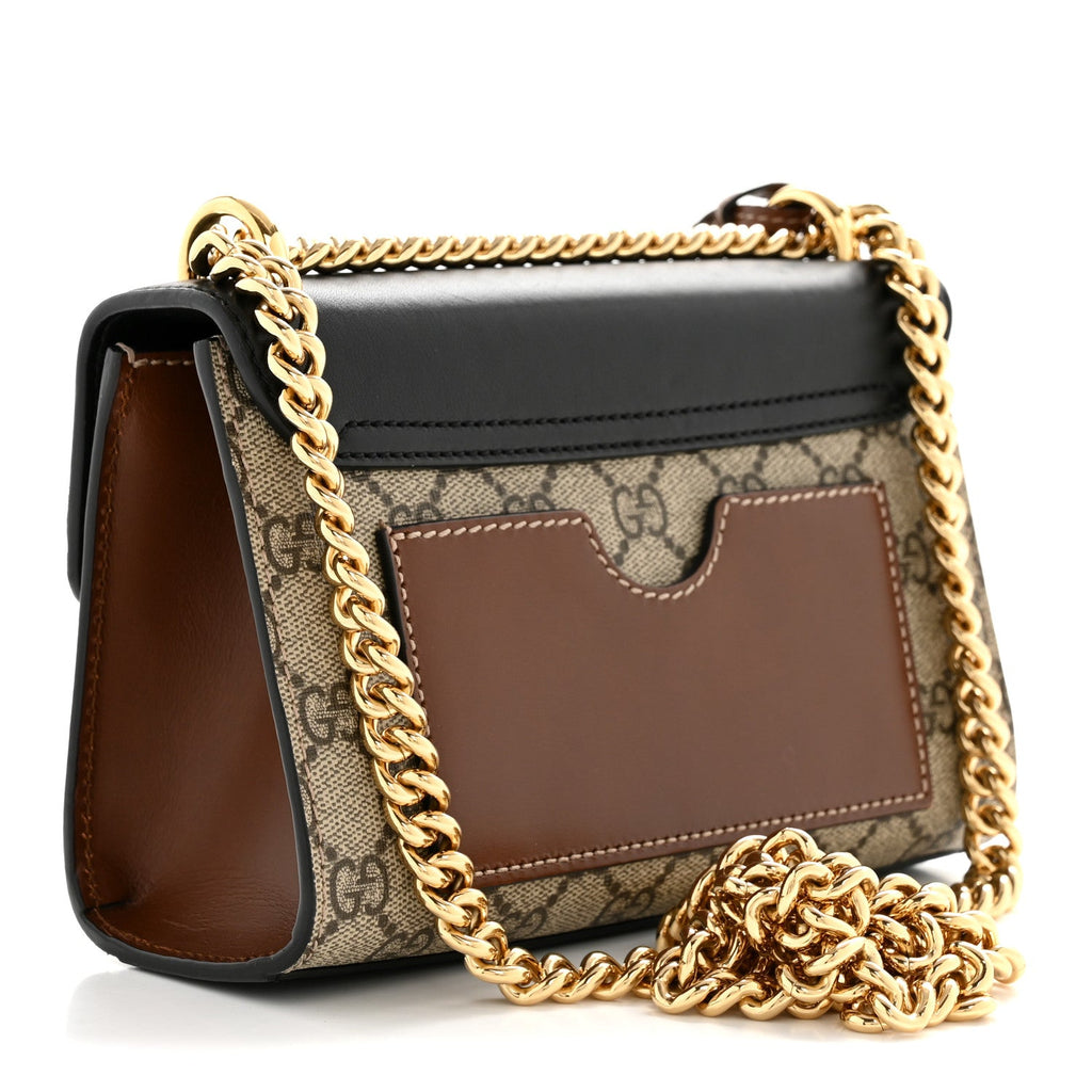 Gucci GG Supreme Monogram Calfskin Small Padlock Shoulder Bag Beige Black Cuir