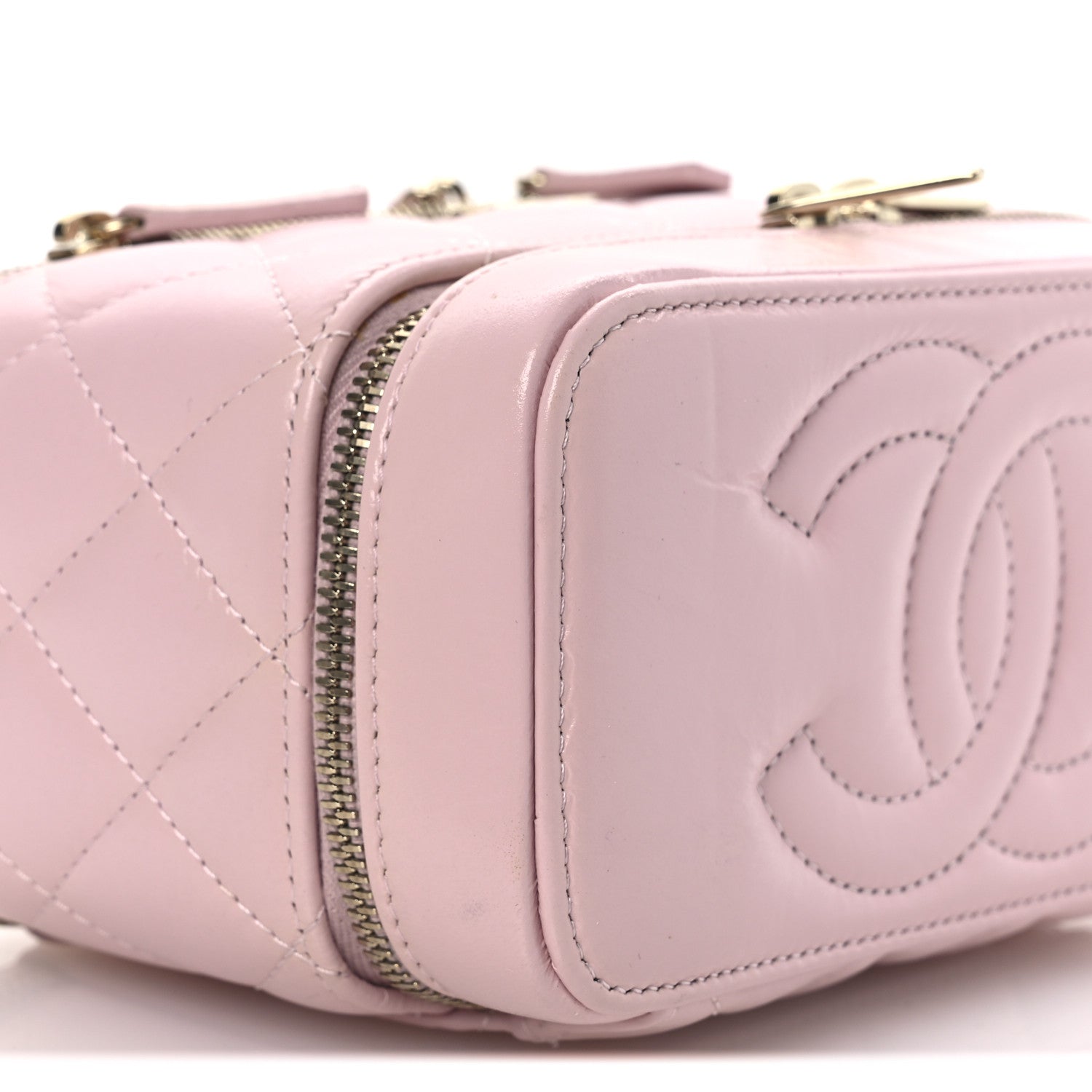 Chanel Shiny Lambskin Quilted Top Handle Vanity Case With Chain Pink