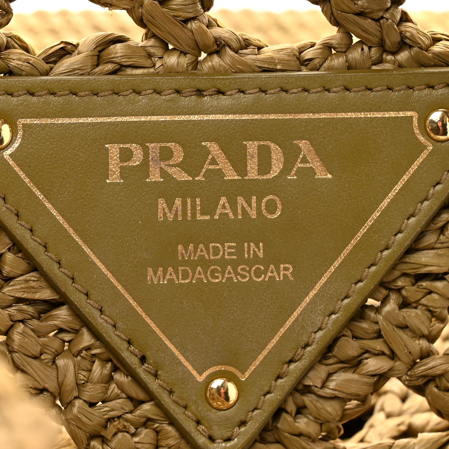 Prada Yarn Raffia Effect Embroidered Logo Tote Oliva
