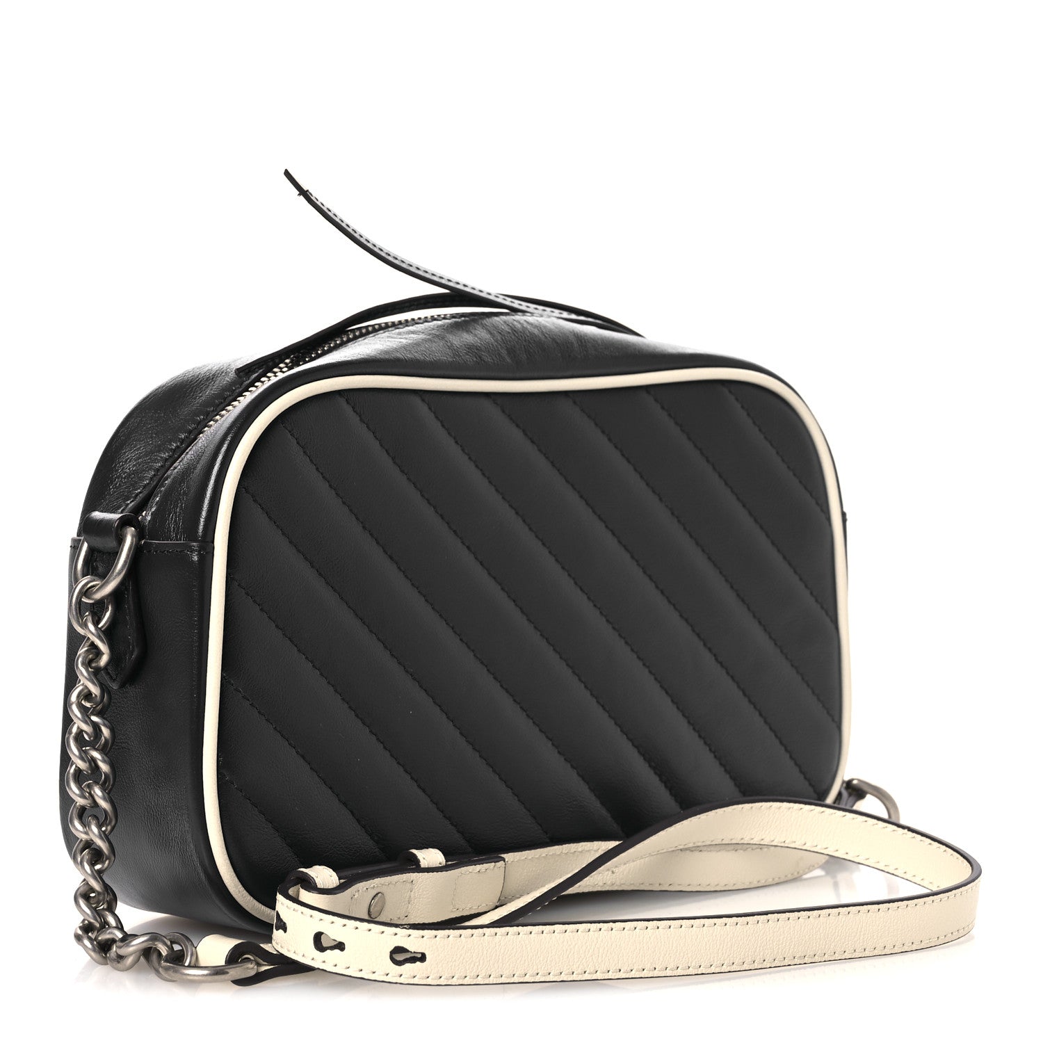 Gucci Vintage Effect Calfskin Matelasse Diagonal Small Torchon GG Marmont Chain Shoulder Bag Blue Agata Mystic White