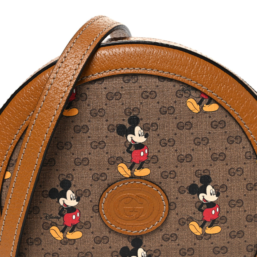 Gucci X DISNEY Mini Vintage GG Supreme Monogram Mickey Mouse Round Shoulder Bag Beige Vintage Sun Oil