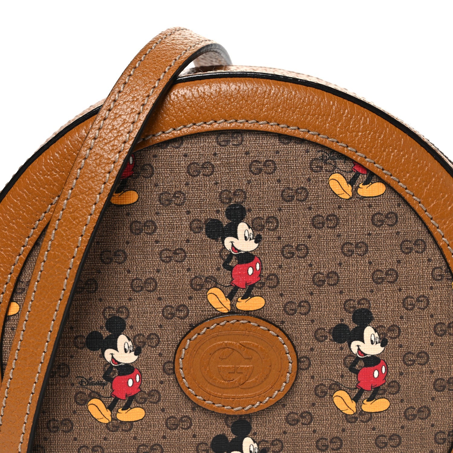 Gucci X DISNEY Mini Vintage GG Supreme Monogram Mickey Mouse Round Shoulder Bag Beige Vintage Sun Oil
