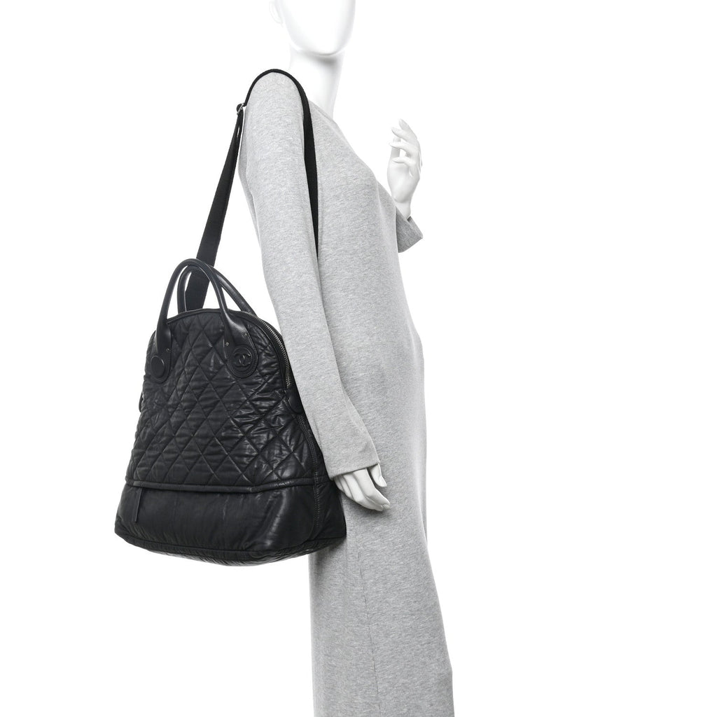 Chanel Coated Canvas Quilted Large Garment Travel Bag Black