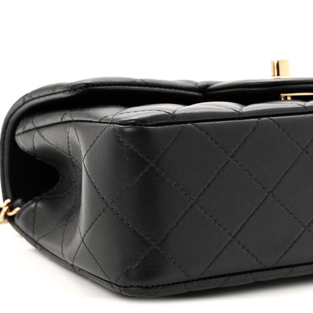 Chanel Lambskin Quilted Mini Top Handle Rectangular Flap Black