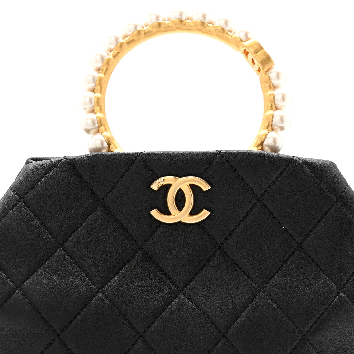 Chanel Lambskin Quilted Pearl Crown Clutch Bag Black