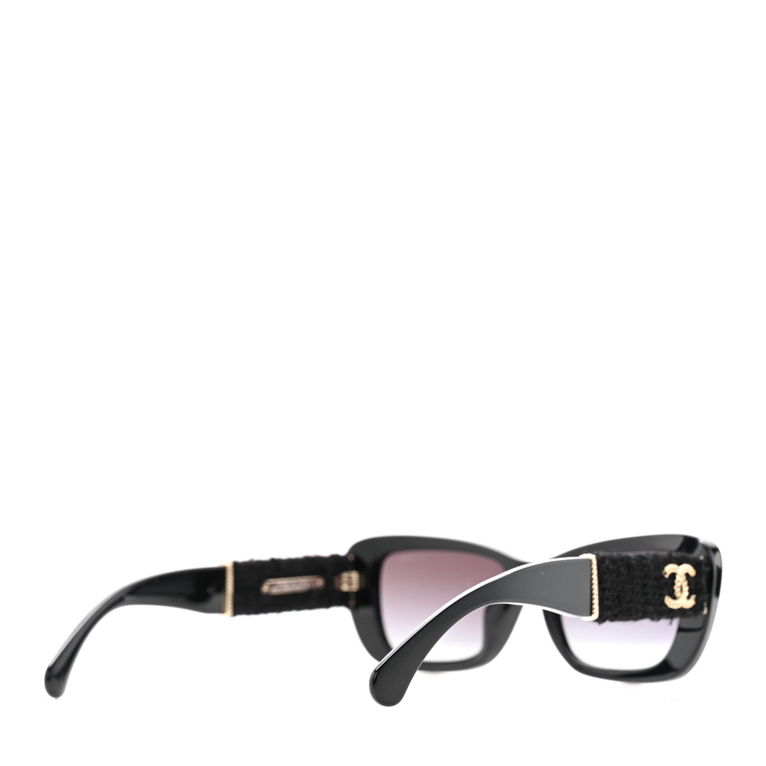 Acetate Tweed Wool CC Rectangle Sunglasses 5514-A Black