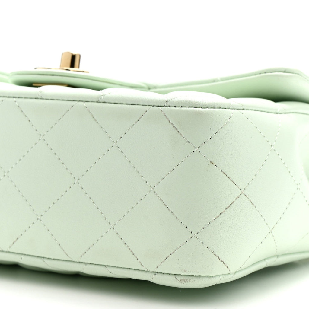 Chanel Lambskin Quilted Mini Rectangular Flap Light Green