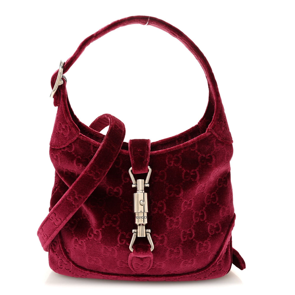 Gucci New Velvet Ashmir GG Monogram Small Jackie 1961 Hobo Red