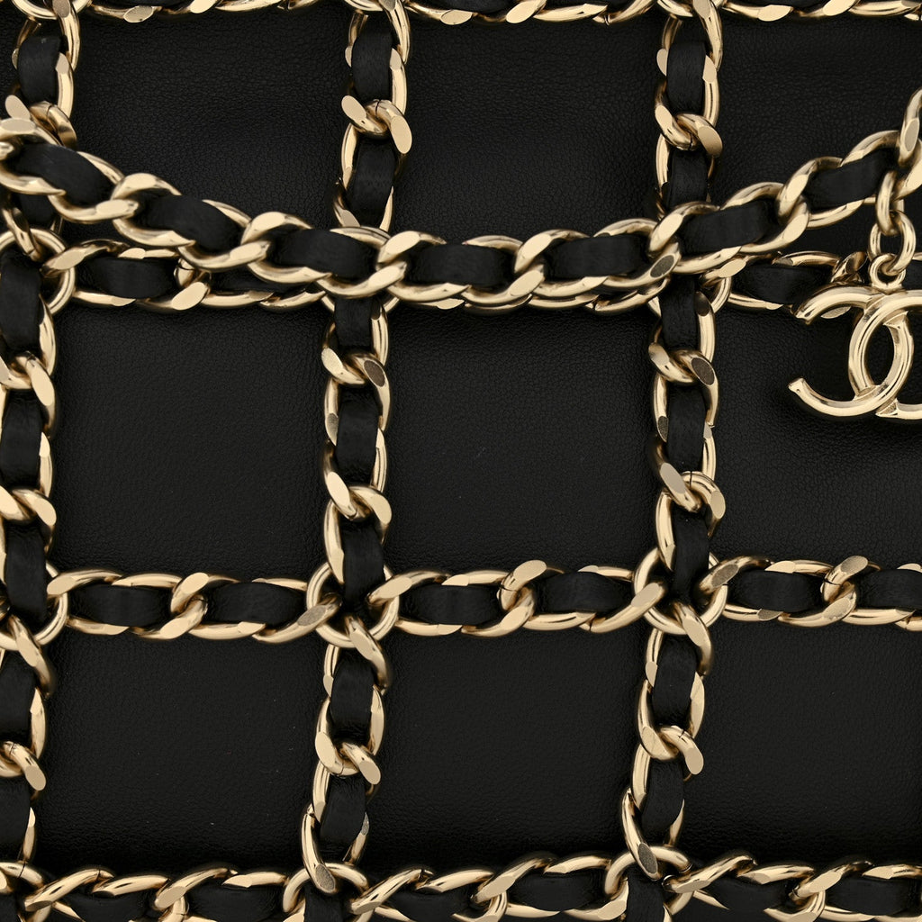 Chanel Lambskin Chain Frame Shoulder Bag Black