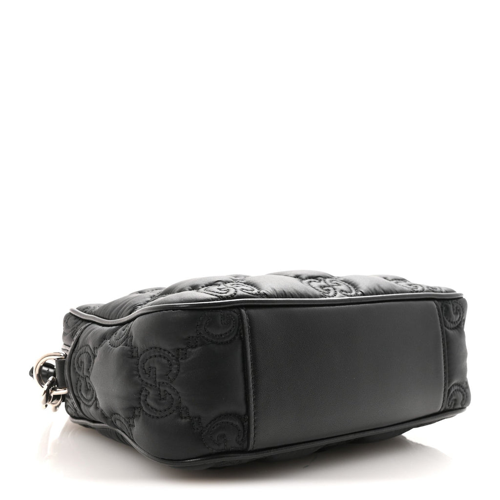 Gucci Nylon Calfskin Enamel GG Matelasse Shoulder Bag Black