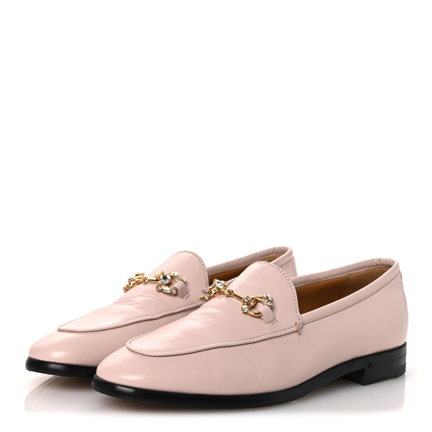 Gucci Malaga Kid Crystal Horsebit Womens Jordaan Loafers 37 Pink Hibiscus