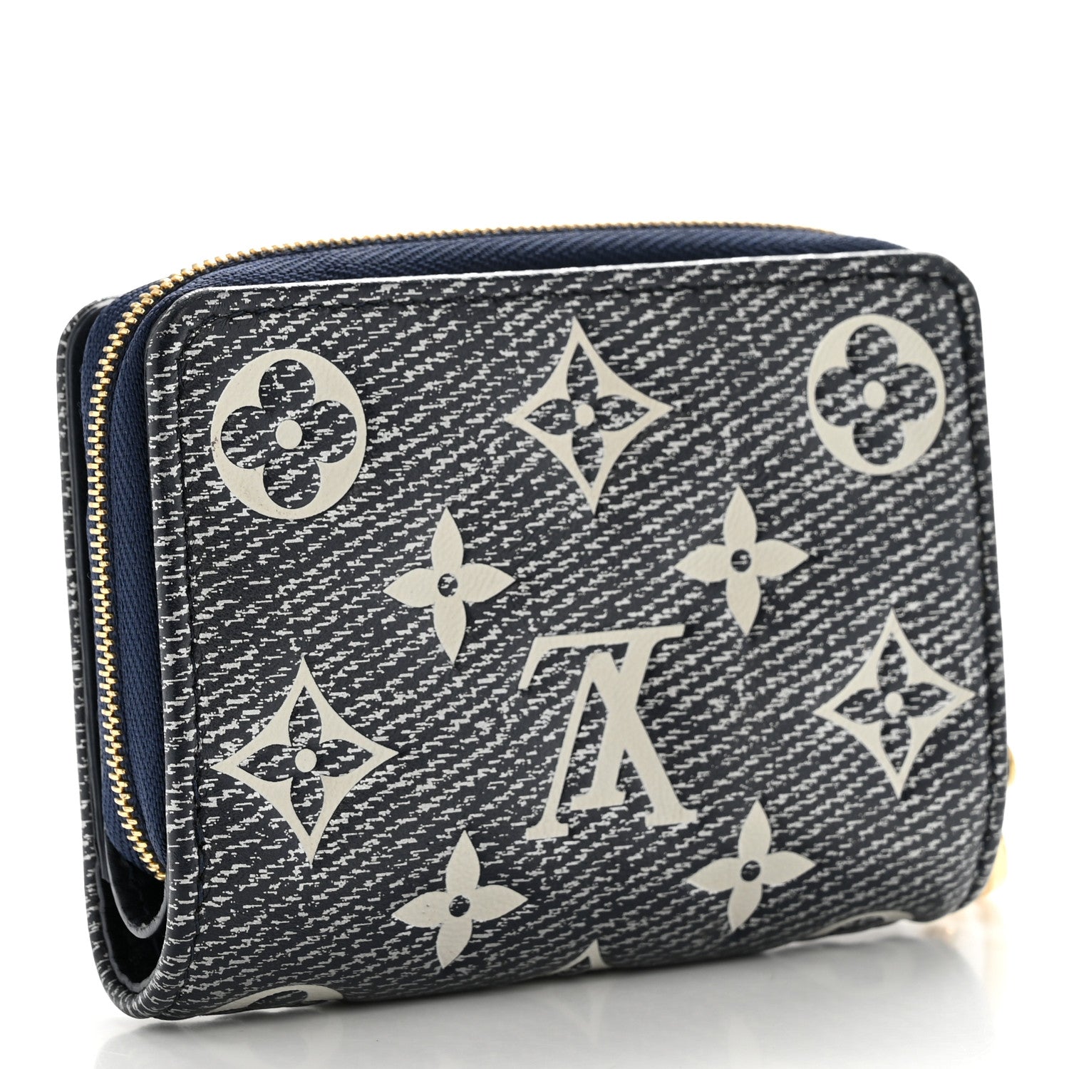Louis Vuitton Denim Effect Lambskin Embossed Monogram Lou Coussin Wallet Navy