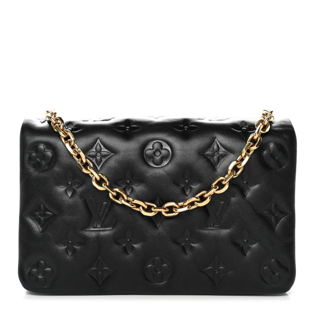 Louis Vuitton Lambskin Embossed Monogram Pochette Coussin Black