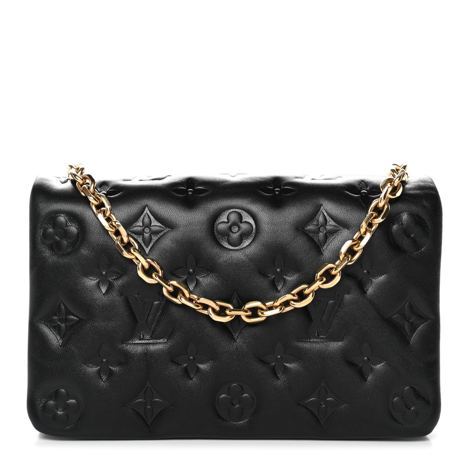 Louis Vuitton Lambskin Embossed Monogram Pochette Coussin Black