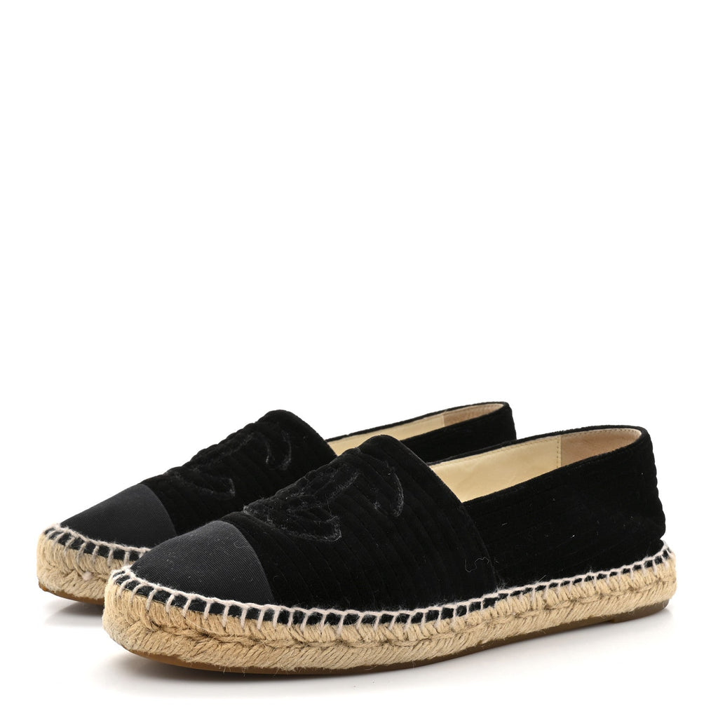 Chanel Velvet Grosgrain CC Espadrilles 38 Black