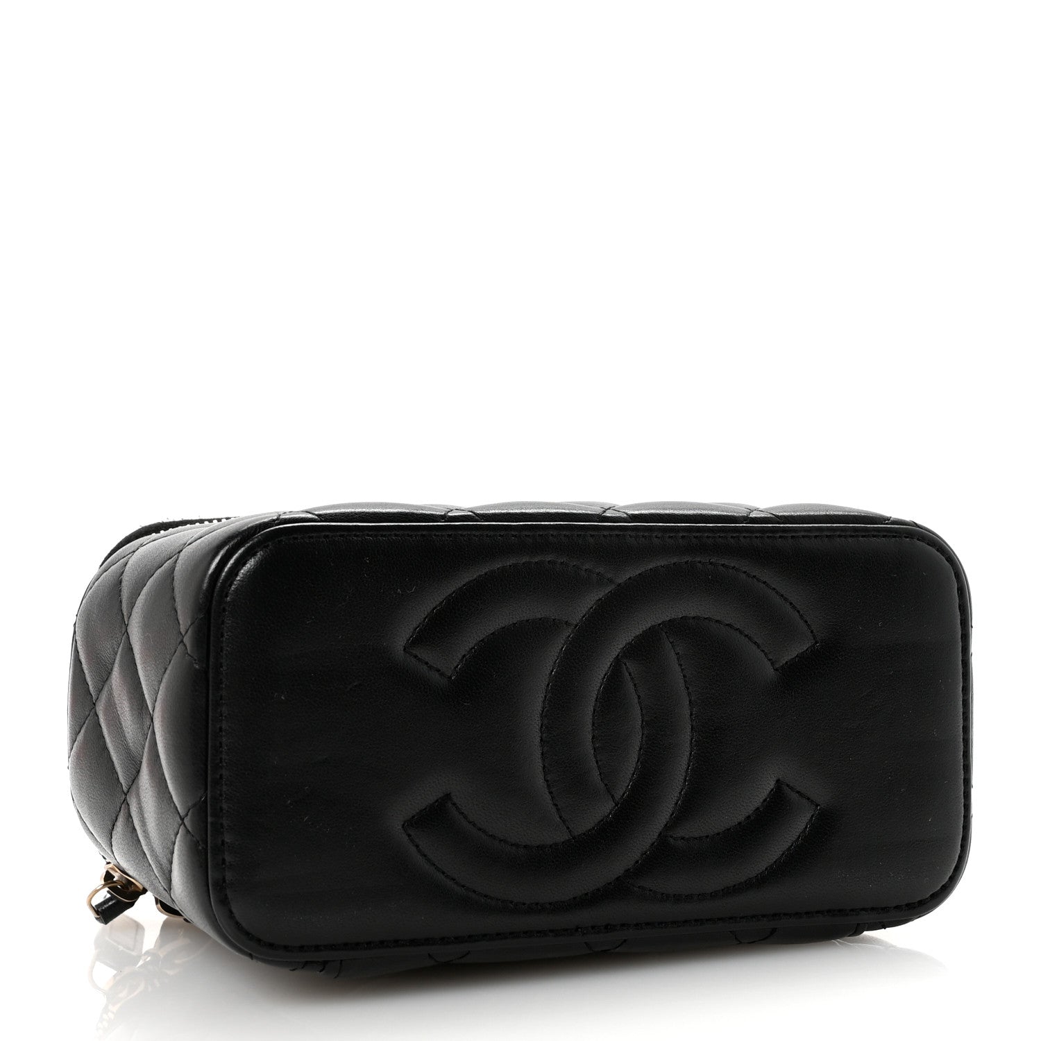 Chanel Lambskin Quilted Small Top Handle Vanity Case With Chain Black