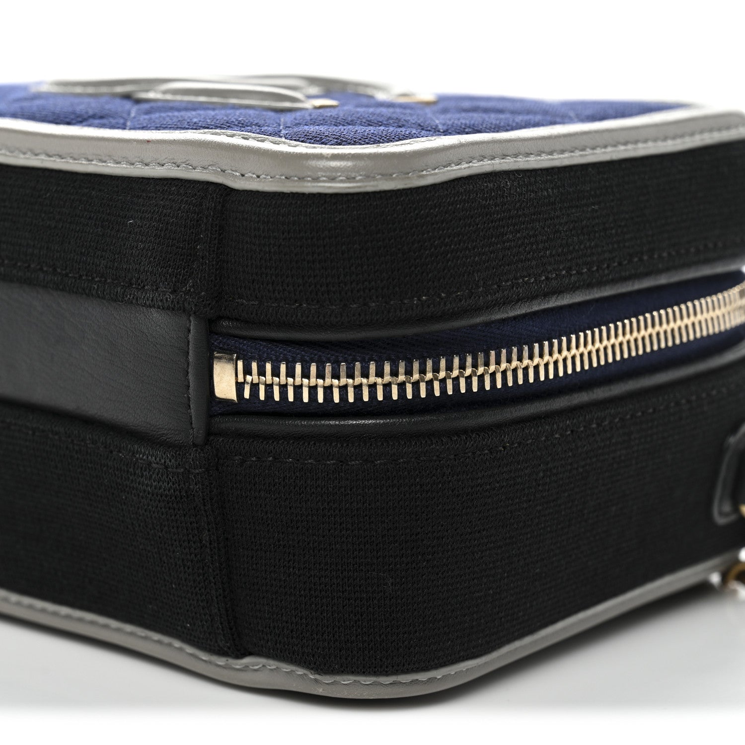 Chanel Jersey Quilted Small CC Filigree Vanity Case Blue Black Grey