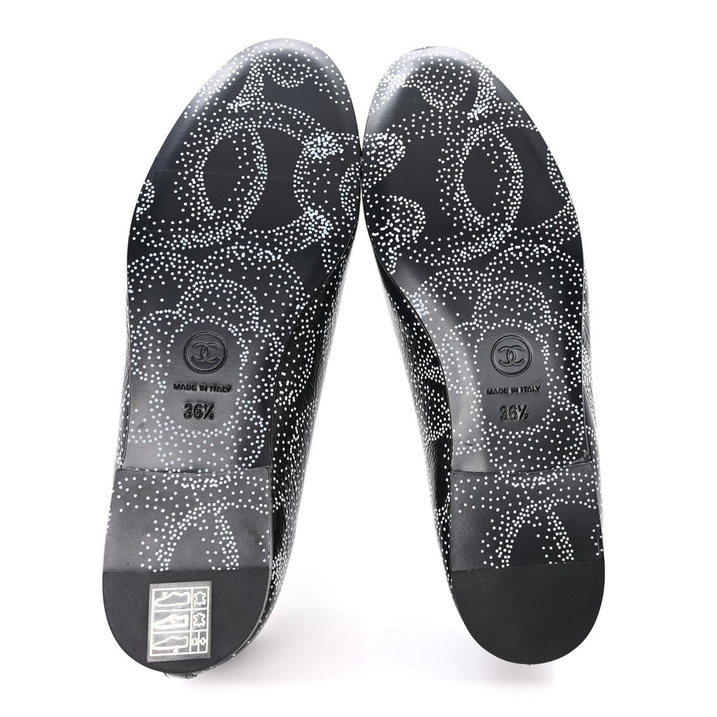 Calfskin Camellia Printed Cap Toe Ballerina Flats 36.5 Black White