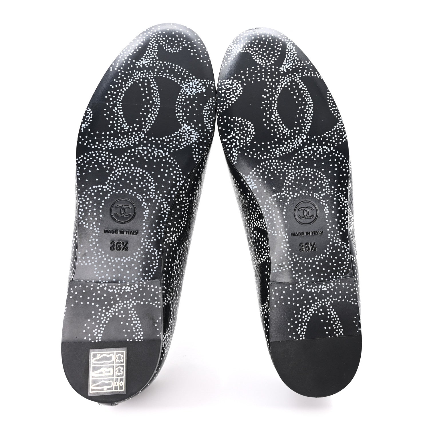Calfskin Camellia Printed Cap Toe Ballerina Flats 36.5 Black White