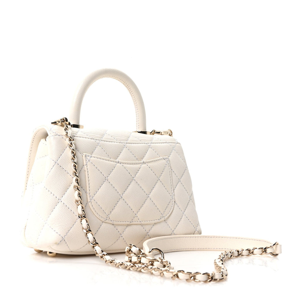 Chanel Caviar Quilted Extra Mini Coco Handle Flap White