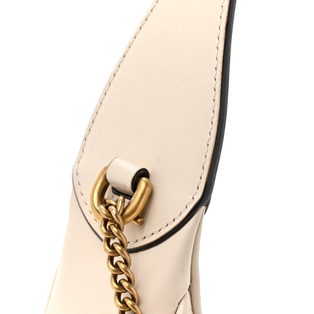 Gucci Calfskin Matelasse Chevron Mini GG Marmont Half Moon Hobo Mystic White