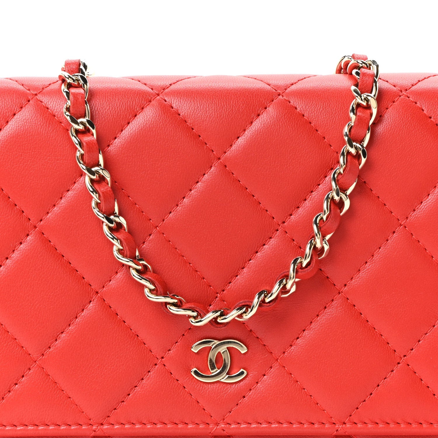 Chanel Lambskin Quilted Wallet On Chain WOC Red