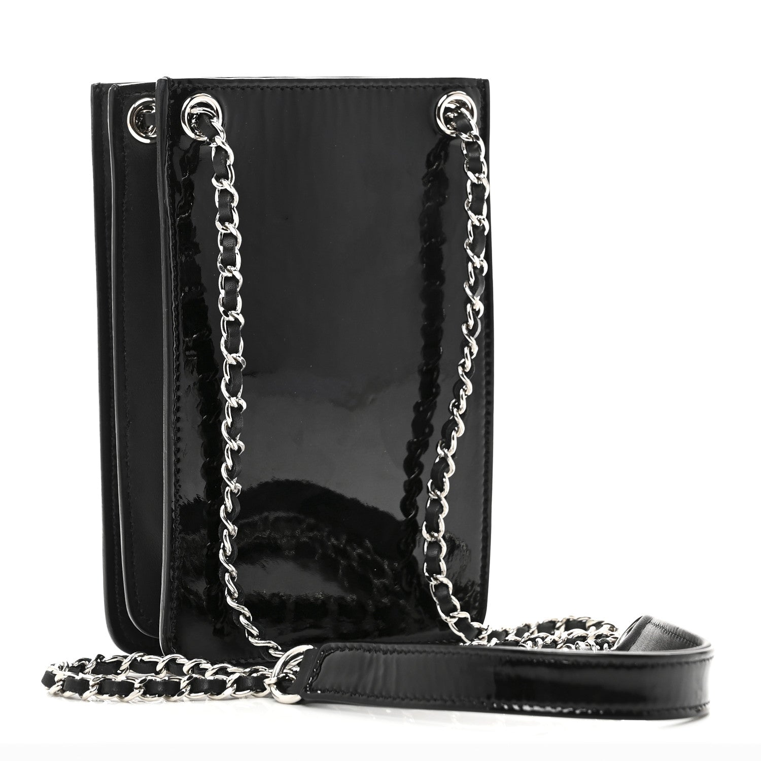 Patent CC Phone Holder Crossbody Black