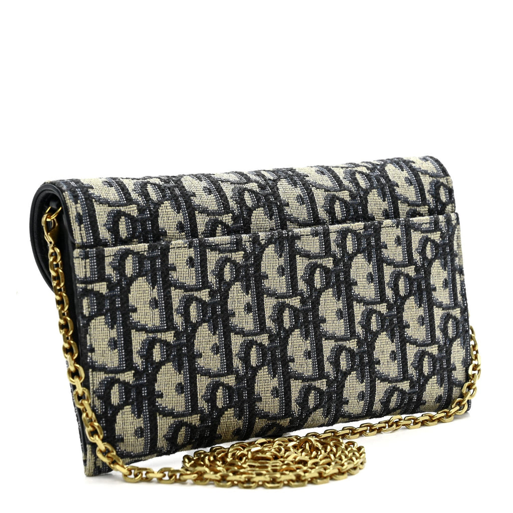 Christian Dior Oblique Saddle Chain Long Wallet Blue