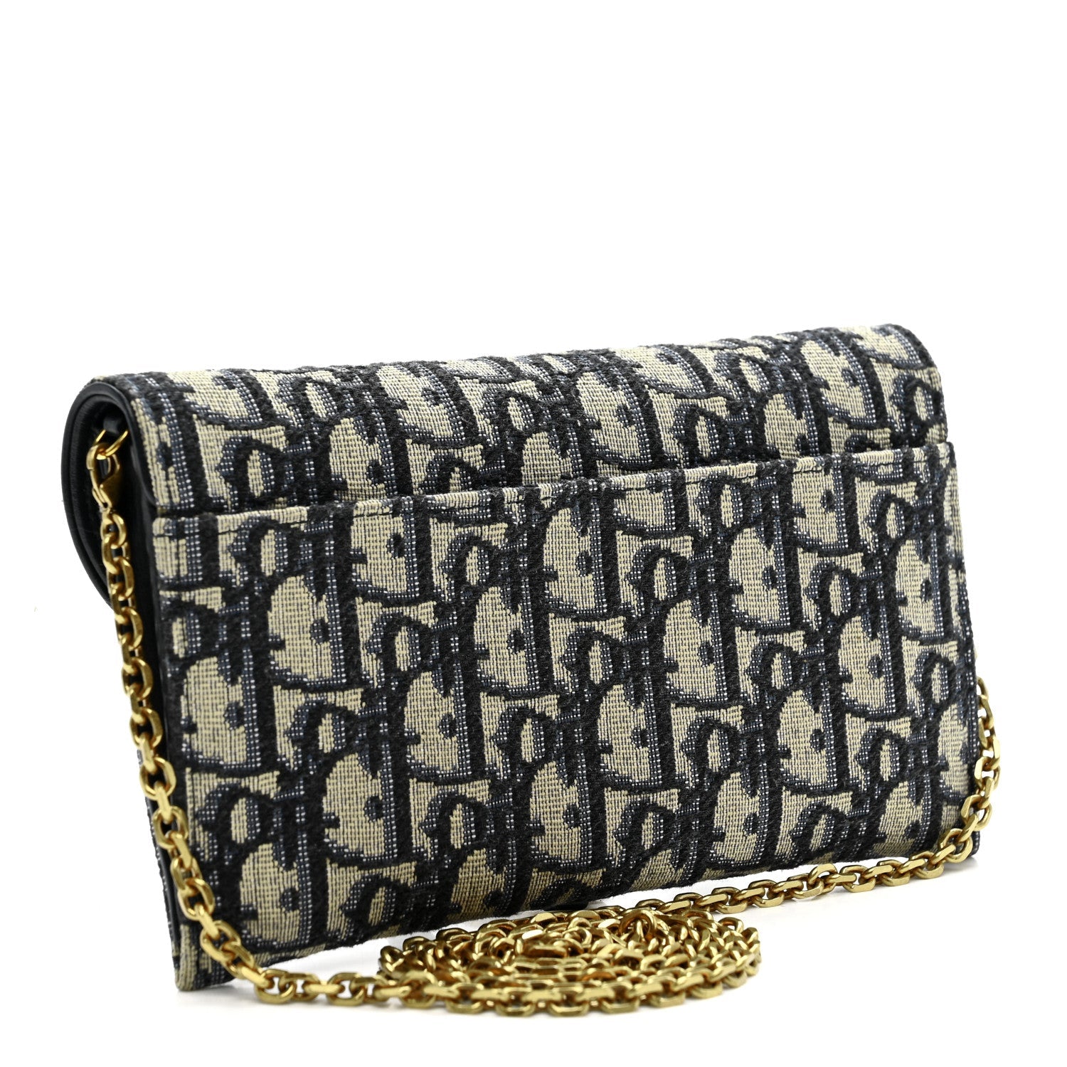 Christian Dior Oblique Saddle Chain Long Wallet Blue