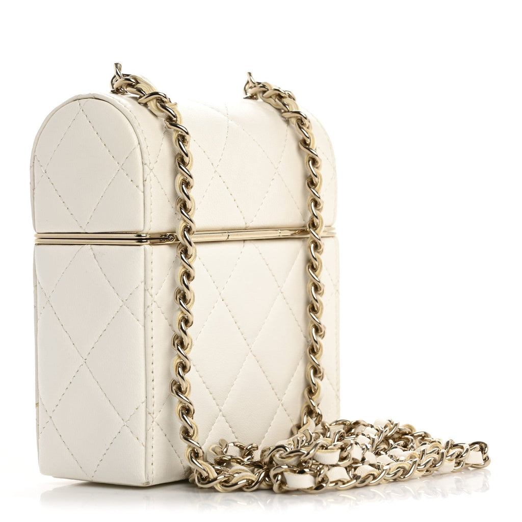 Chanel Lambskin Quilted Small Box With Chain White