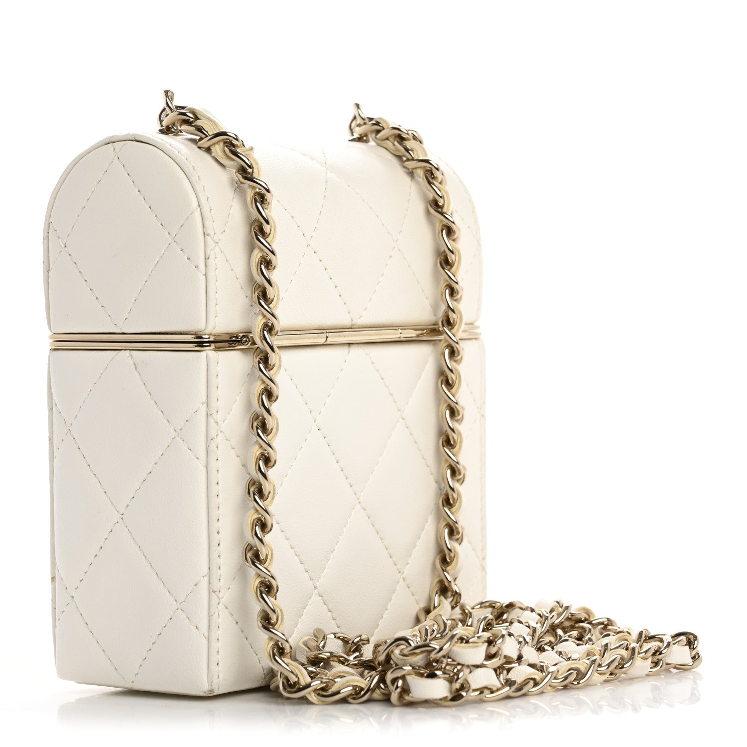 Chanel Lambskin Quilted Small Box With Chain White