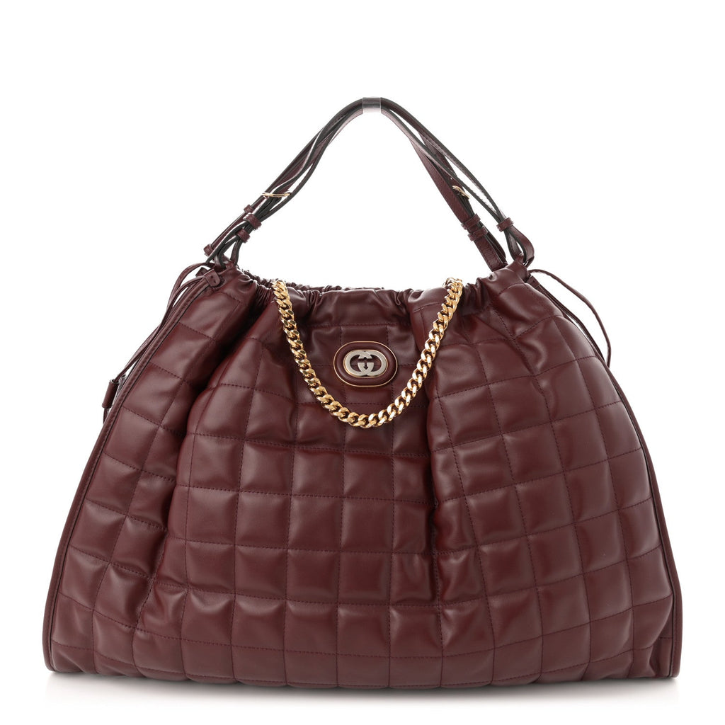 Gucci Calfskin Quilted Large Deco Tote Bag Rosso Ancora Red