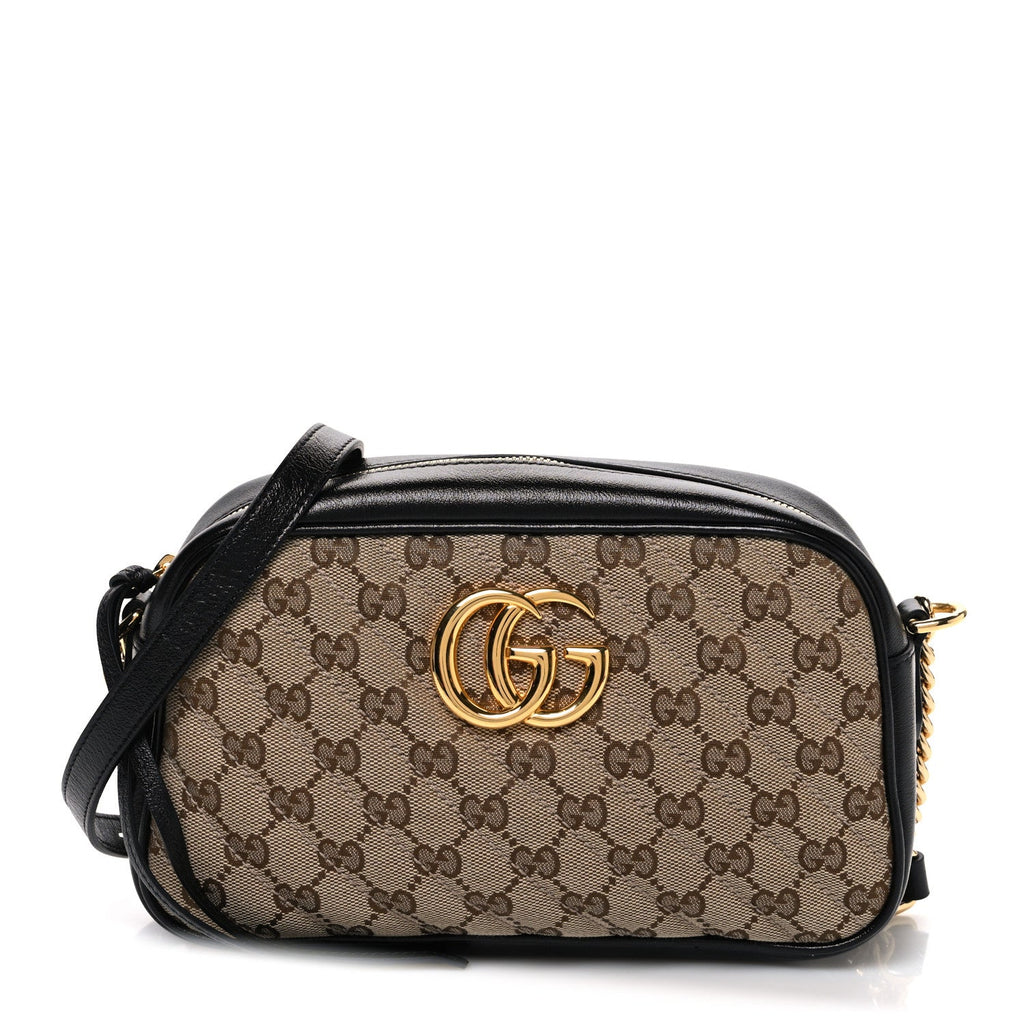 Gucci Monogram Matelasse Diagonal Small GG Marmont Chain Shoulder Bag Beige Black