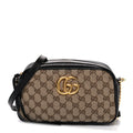 Gucci Monogram Matelasse Diagonal Small GG Marmont Chain Shoulder Bag Beige Black