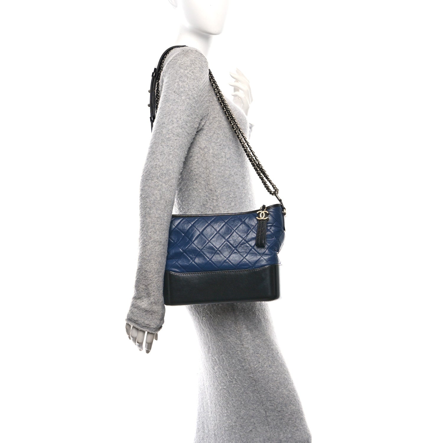 Chanel Aged Calfskin Quilted Medium Gabrielle Hobo Navy Black