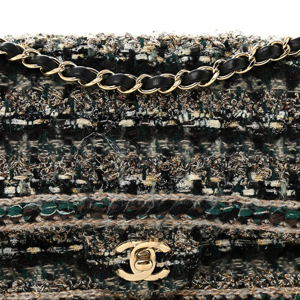 Chanel Tweed Braid Medium Flap Turquoise Multicolor