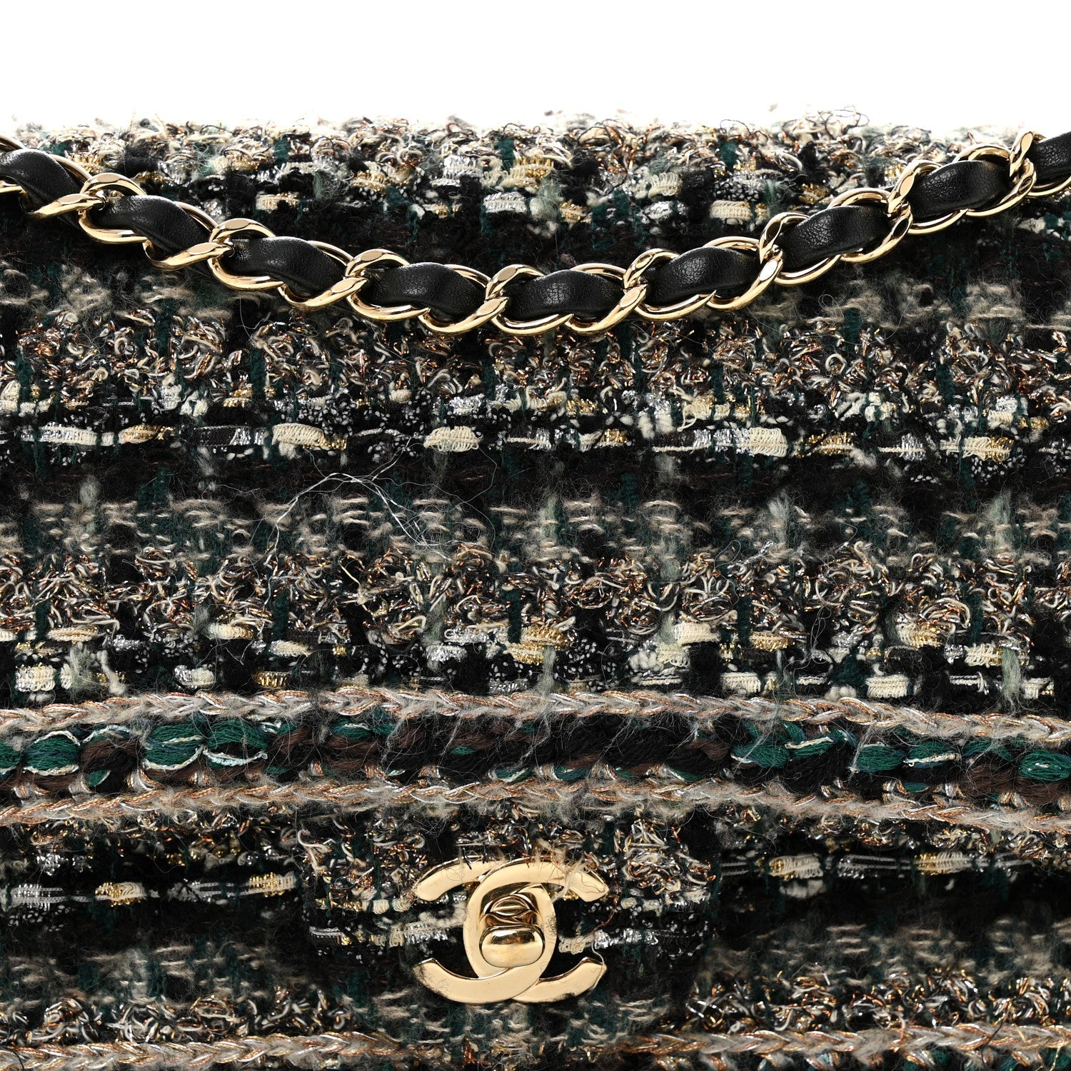 Chanel Tweed Braid Medium Flap Turquoise Multicolor