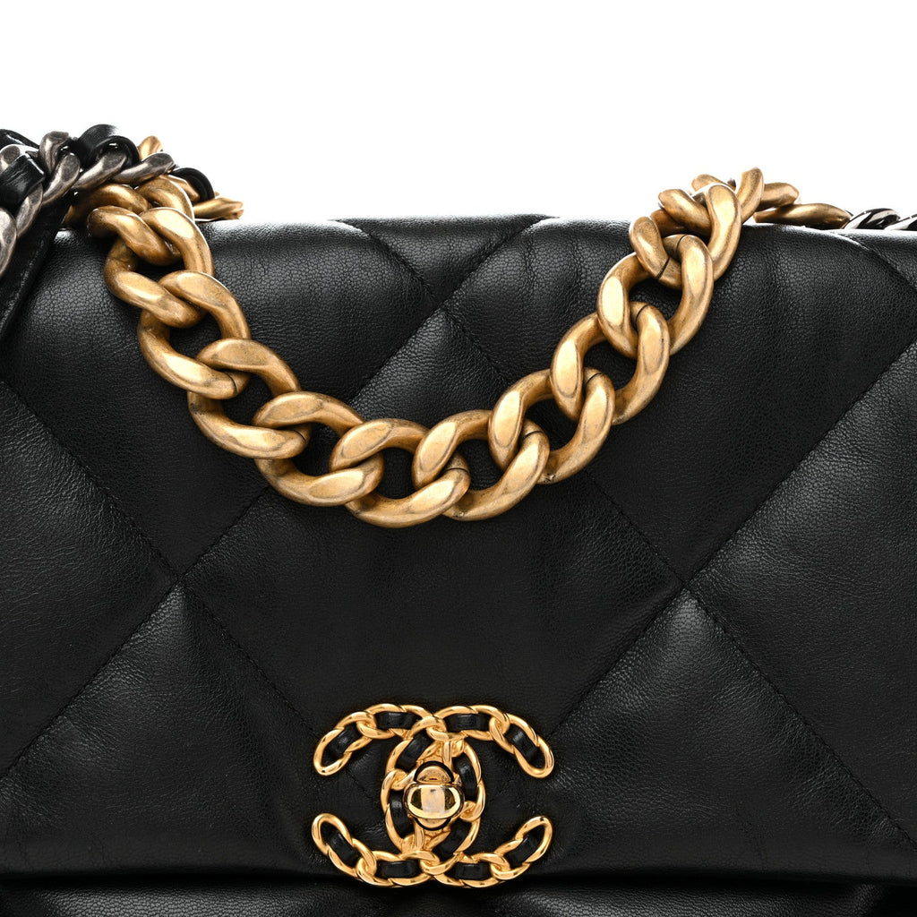 Chanel Lambskin Quilted Large Chanel 19 Flap Black