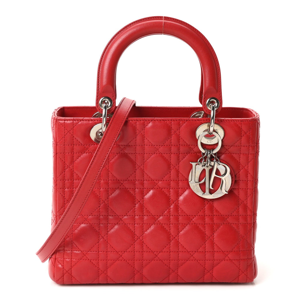 Christian Dior Lambskin Cannage Medium Lady Dior Red